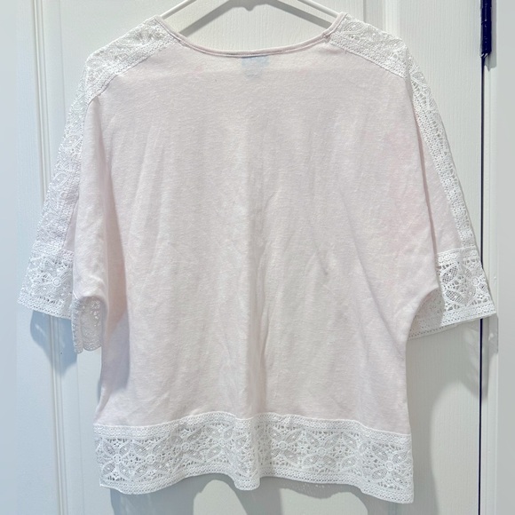 Sundance Dolman Sleeve Madeline Dream Boxy Linen Blend Top White Lace Detailing - Picture 6 of 7